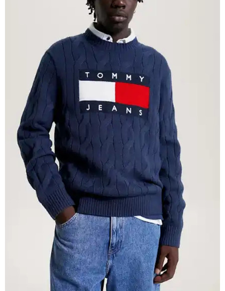 TOMMY JEANS PULLOVER UOMO,TJM RLX FLAG CABLE K