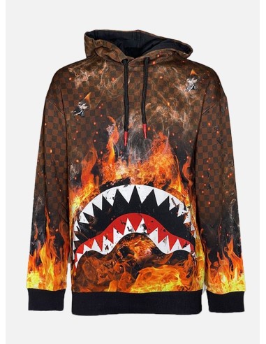 SPRAYGROUND FELPA UOMO,SHARK ON FIRE HOODIE CHECKE