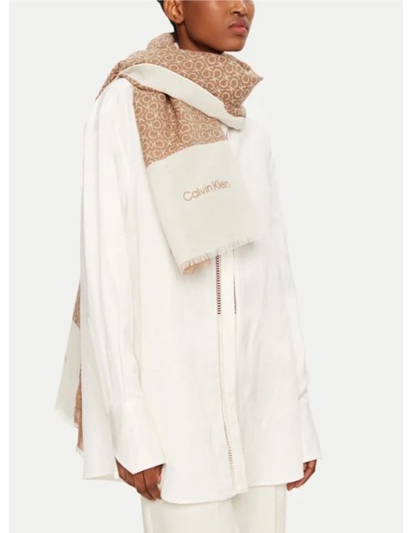 CALVIN KLEIN DONNA GEO MINIMAL LOGO LINEN STOLE