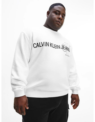 Weiß Weiß in Klein Logo Calvin Instit Farbe 4XL Taglia Plus Herren-Sweatshirt