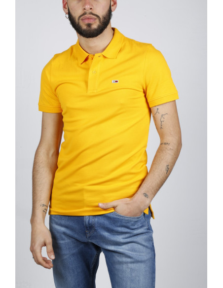 Tommy Jeans men's yellow polo shirt with logo