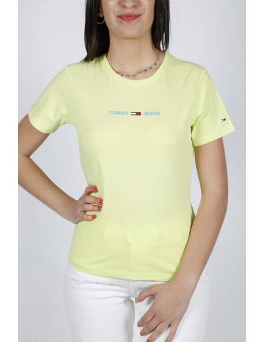 Limettengrünes Tommy Jeans T-Shirt mit Rundhalsausschnitt und Logo für Damen