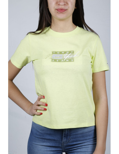 Camiseta de mujer Tommy Jeans verde lima con cuello redondo