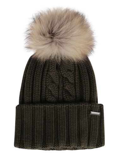 Gorro de mujer Woolrich con pompón de mapache de lana