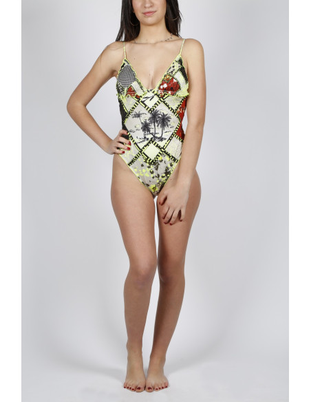 Effek multicolored monokini with ruffles