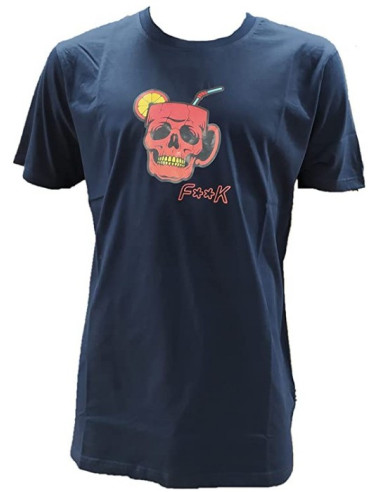 T-shirt bleu foncé col rond tête de mort Effek homme