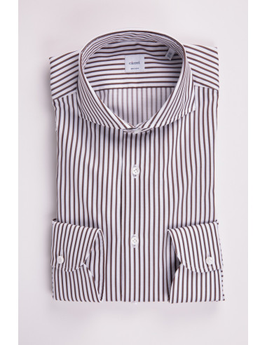 Camicia bianca a righe marroni uomo Carrel