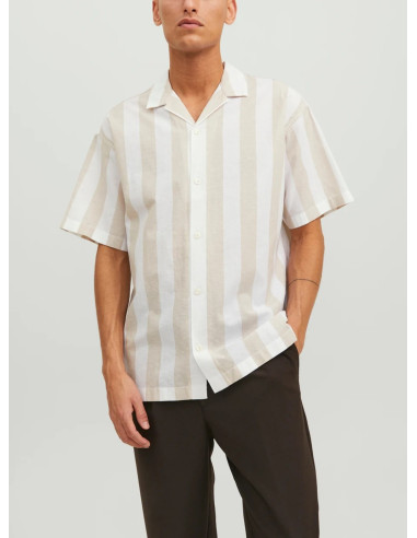 JACK & JONES UOMO JPRSUMMER LINEN STRIPE SHIRT S/S